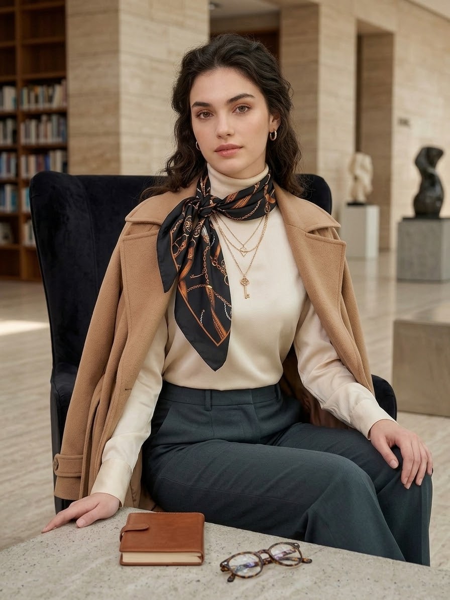 Soft Touch Fular - Siyah-Kahve Zincir